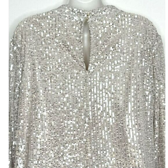 LANE BRYANT CHAMPAGNE TAUPE SEQUIN LONG SLEEVE TOP KEY HOLE BACK PLUS SIZE 26 - Picture 8 of 10